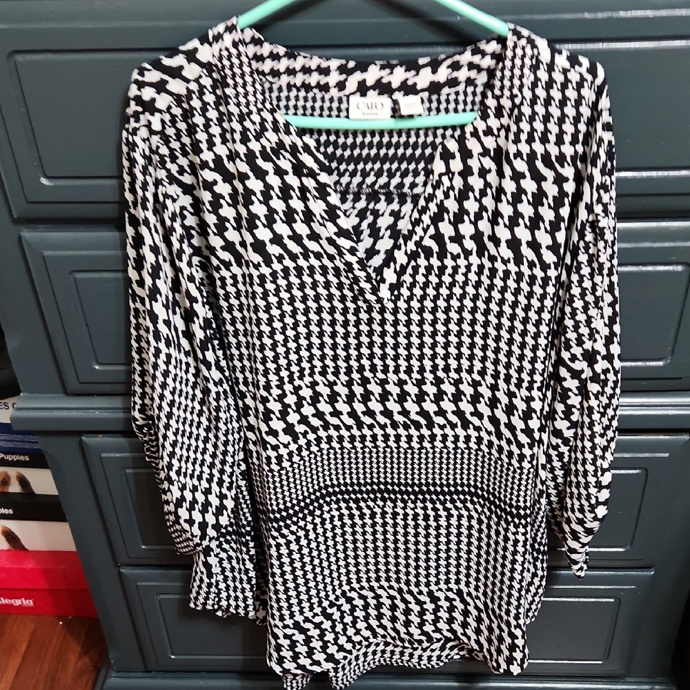 Cato Black and White Houndstooth Blouse Never Worn